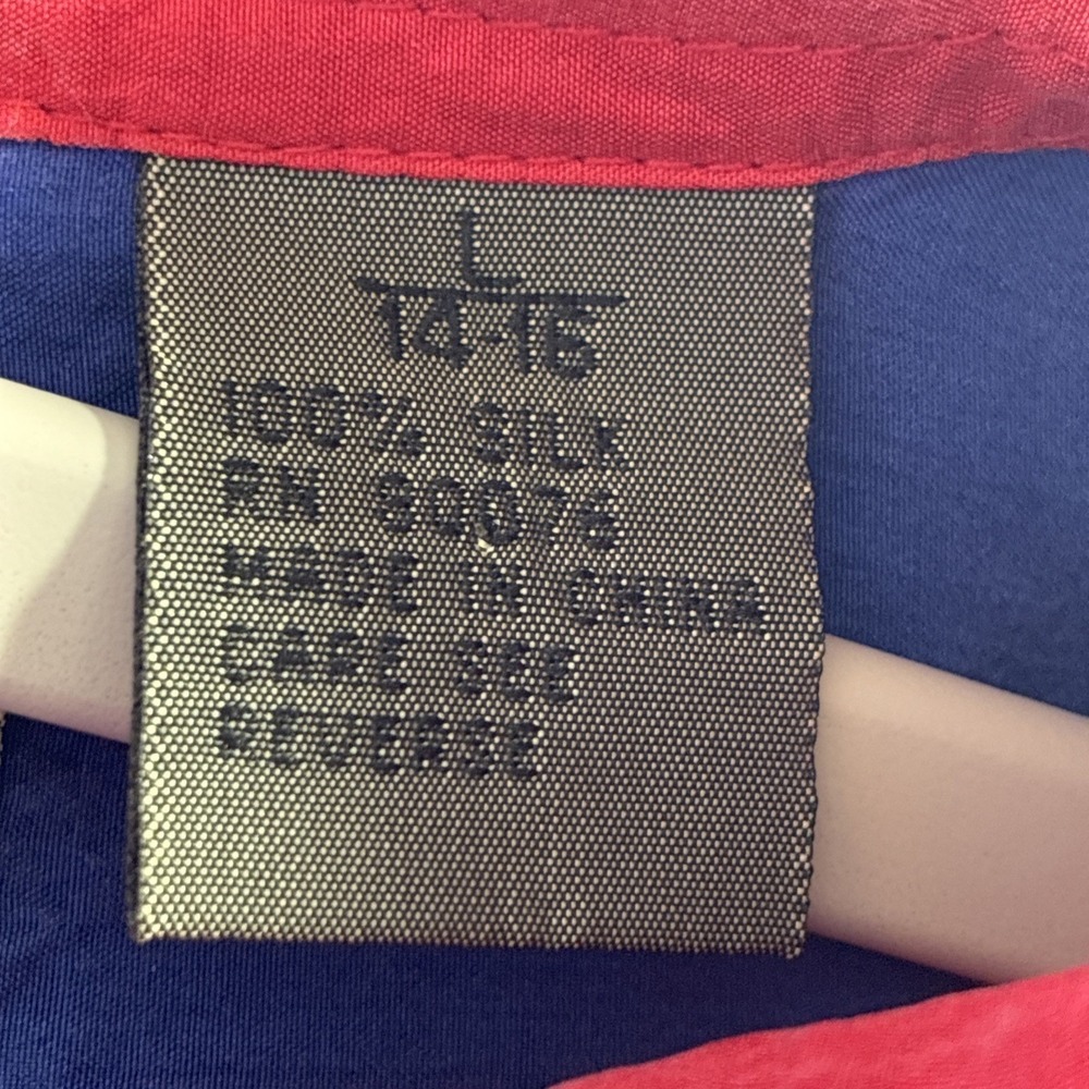 Women's Lg 14-16 Silk VTG Robert Stock Color Block Shirt Blouse Momcore Red Blue - Picture 6 of 13